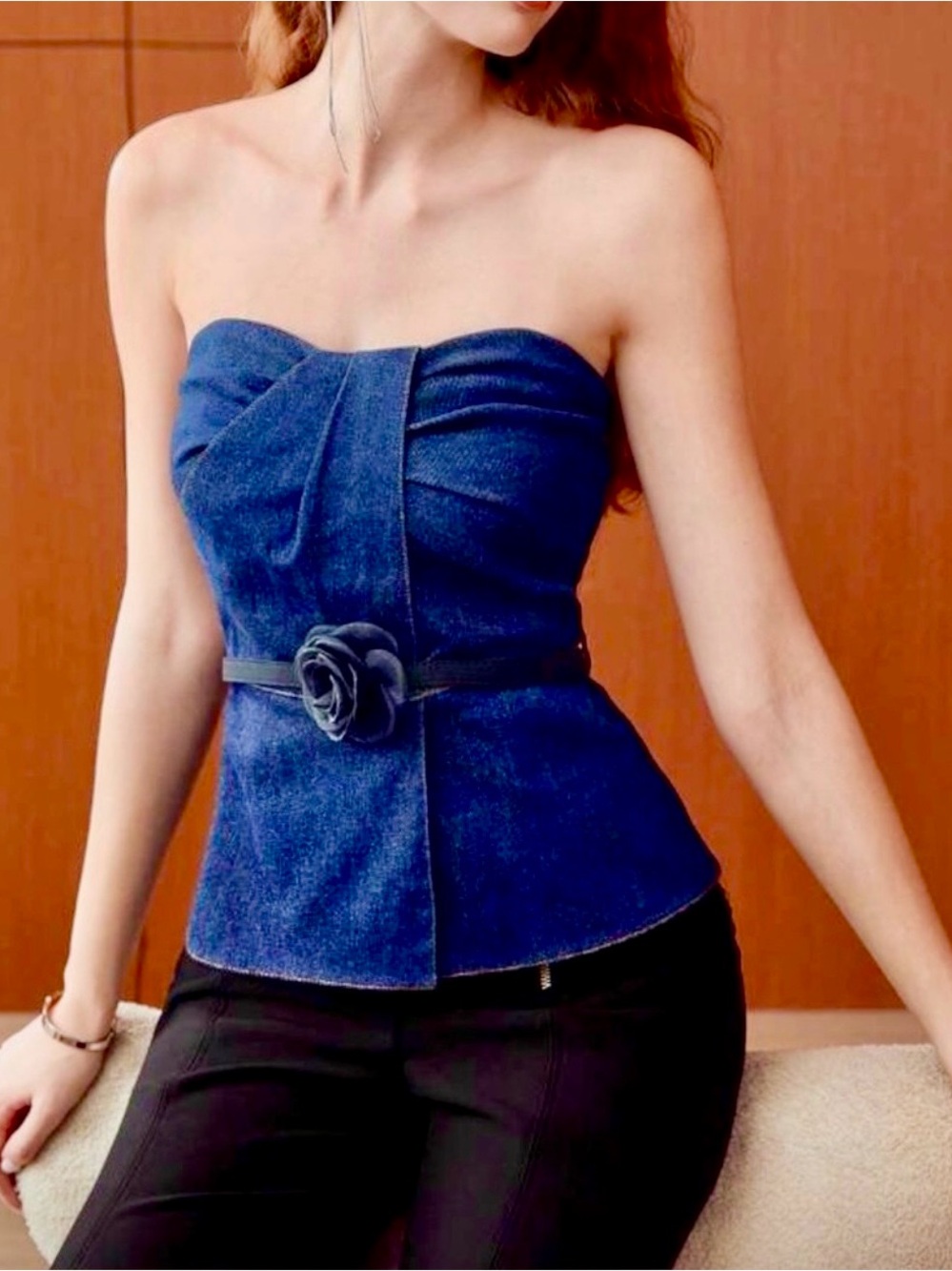 Premium Strapless Denim Bustier Top without Belt